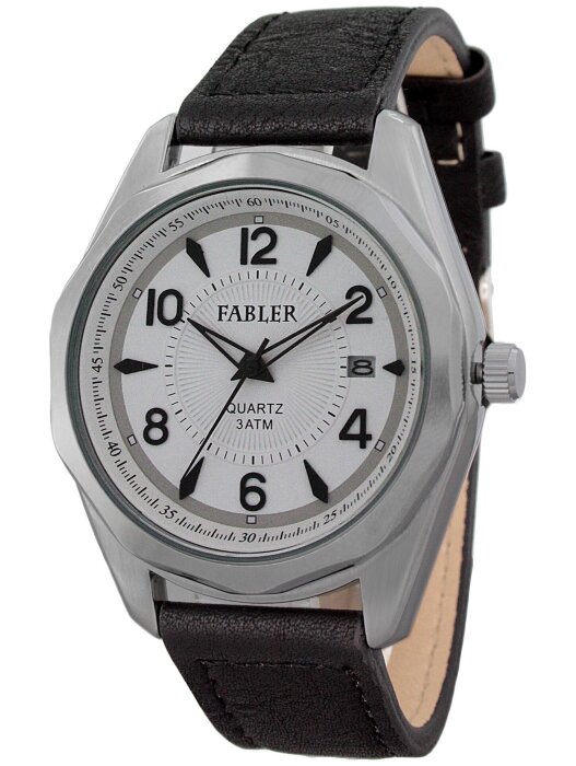 Наручные часы FABLER FM-710011-1 (бел.) 1 календарь,кож.рем