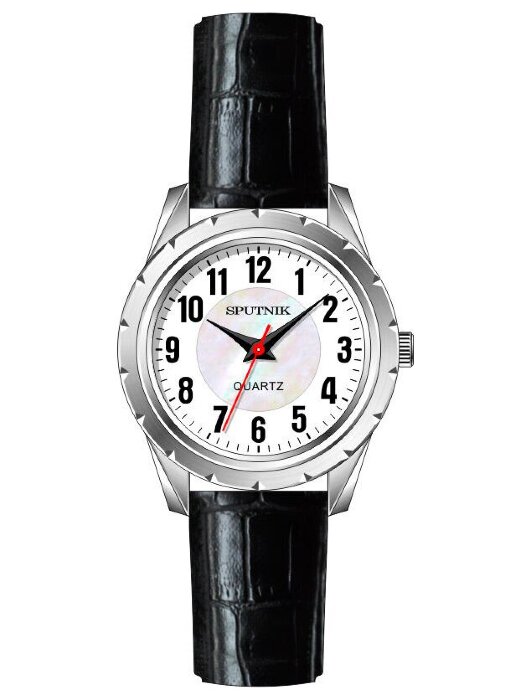 Наручные часы Спутник Л-201080-1 (бел.+перл.) черный рем