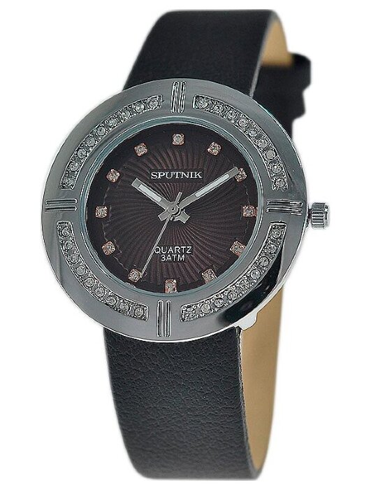 Наручные часы Спутник Л-300512-1 (корич.) кам.,черный рем