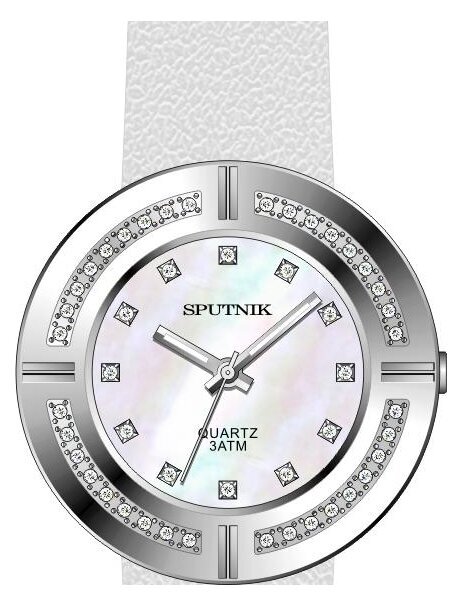 Наручные часы Спутник Л-300512-1 (перл.) кам.,белый рем