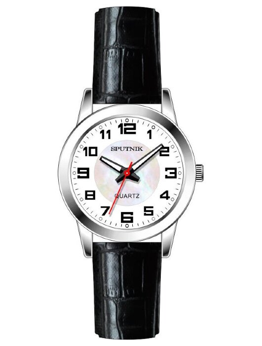 Наручные часы Спутник Л-200920-1 (бел.+перл.) черный рем