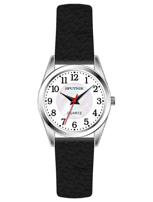 Наручные часы Спутник Л-200910-1 (бел.+ перл.) черный рем