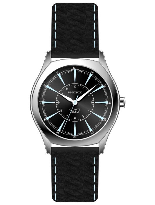 Наручные часы Спутник М-858461 Н-1 (черн.,син.оф.)кож.рем