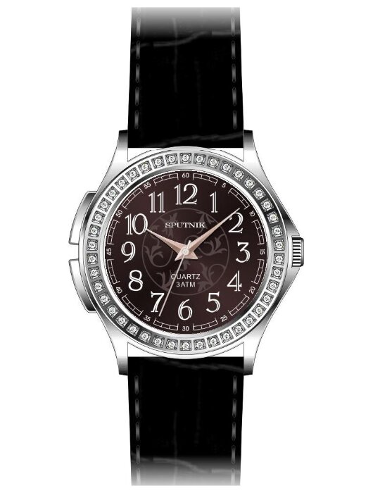 Наручные часы Спутник Л-300891-А-1 (корич.) кам.,черный рем