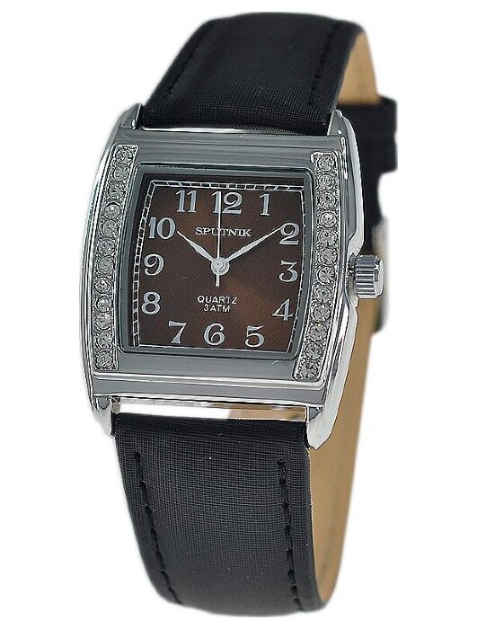 Наручные часы Спутник Л-300920-1 (корич.) кам.,черный рем