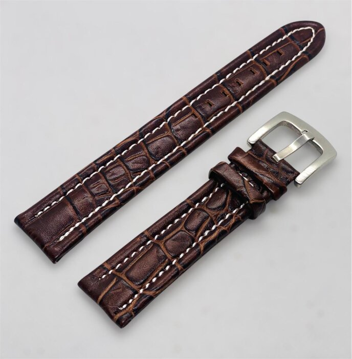 Ремешок BREATLING XL Темно-коричневый KROKO с белой строчкой 18мм