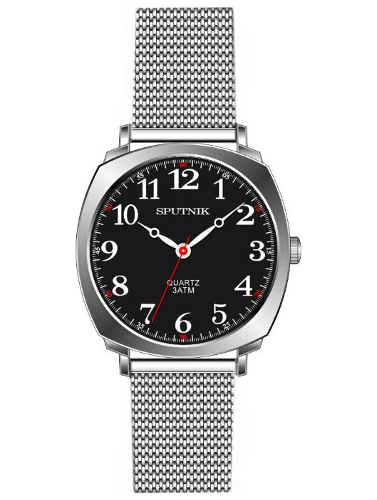 Наручные часы Спутник М-858450 Н-1 (черн.,бел.оф.) браслет