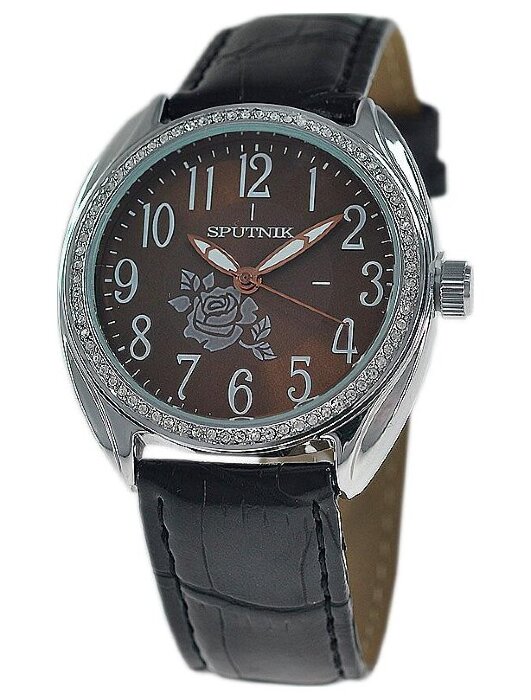 Наручные часы Спутник Л-300930-А-1 (корич.) кам.,черн. рем