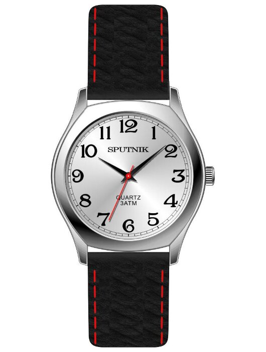 Наручные часы Спутник М-858460 Н-1 (сталь,черн.оф.) кож.рем