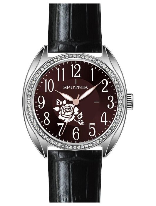 Наручные часы Спутник Л-300931-1 (корич.) кам.,черн. рем