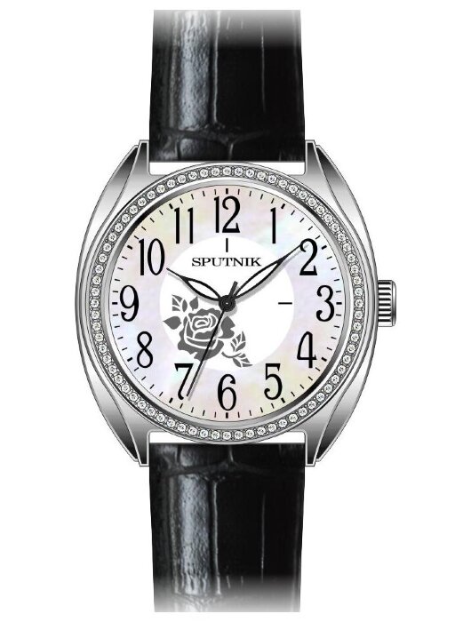 Наручные часы Спутник Л-300931-1 (перл.) кам.,черный рем