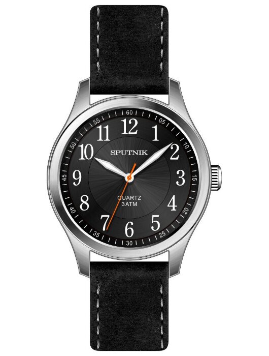 Наручные часы Спутник М-858350 Н-1 (черн.,бел.оф.)кож.рем