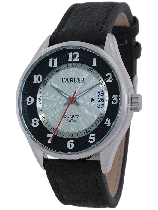 Наручные часы FABLER FM-710200-1 (черн.+сталь) 1 календарь,кож.рем