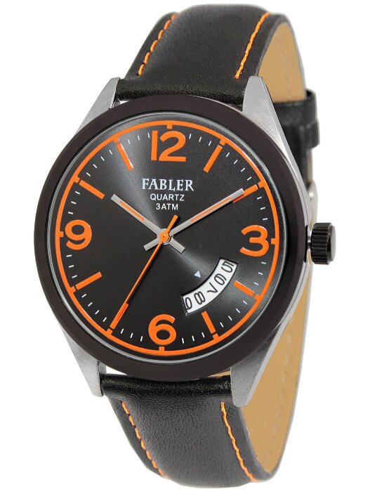 Наручные часы FABLER FM-710001-1.3 (черн.,оранж.оф.) 1 календарь,кож.рем