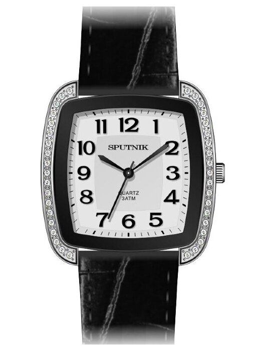 Наручные часы Спутник Л-300961-1.3 (бел.+сталь) кам.,черный рем