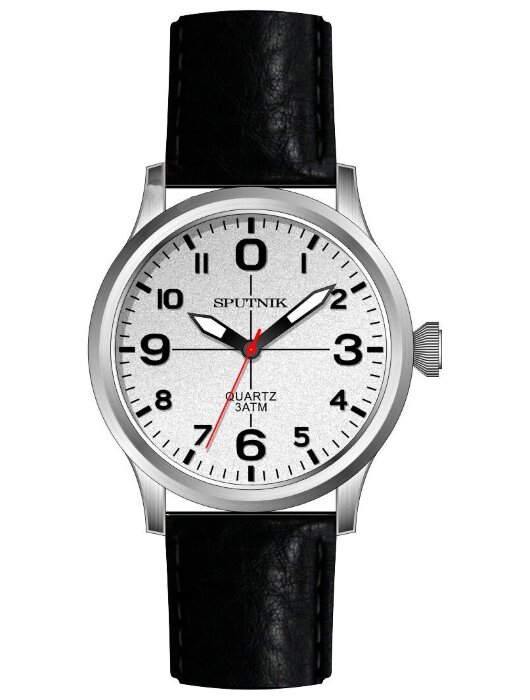 Наручные часы Спутник М-858250 Н -1 (сталь,черн.оф.)кож.рем