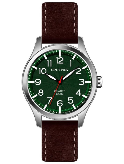 Наручные часы Спутник М-858352 Н-1 (зеленый)кож.рем