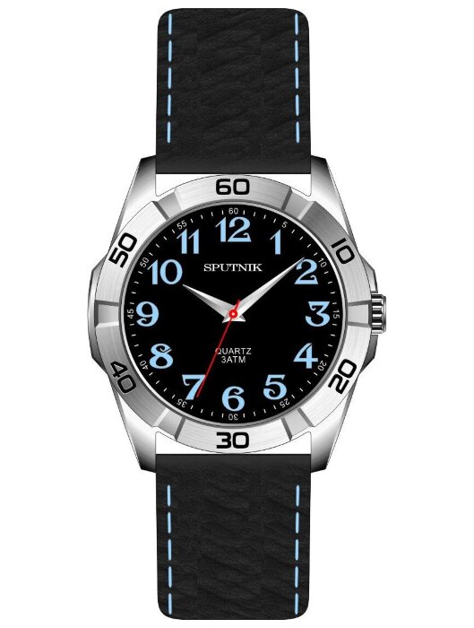 Наручные часы Спутник М-858410 Н-1 (черн.,син.оф)кож.рем