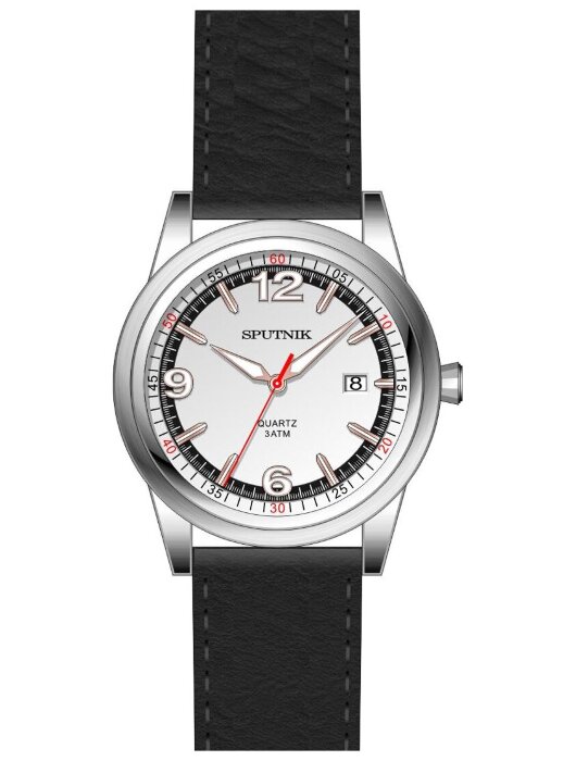 Наручные часы Спутник М-401051 Н -1 (сталь чер.оф.) дв. календ.кож.рем