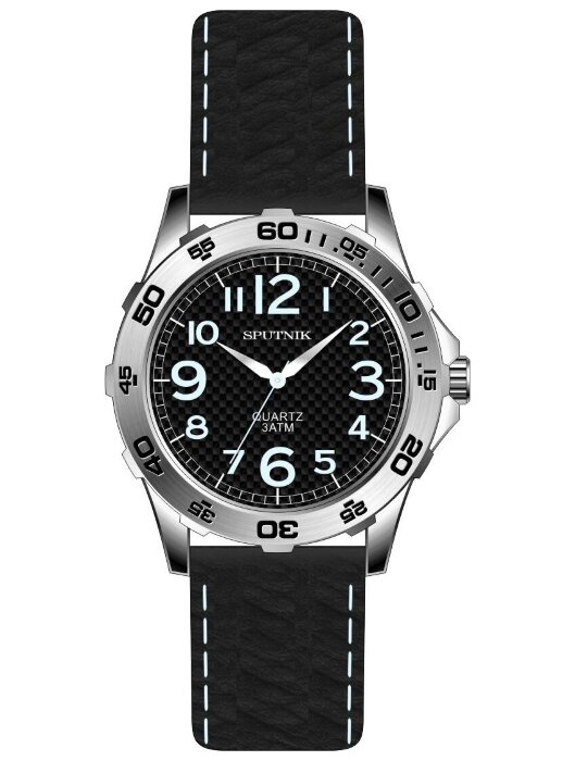 Наручные часы Спутник М-858430 Н-1 (черн.,син.оф)кож.рем