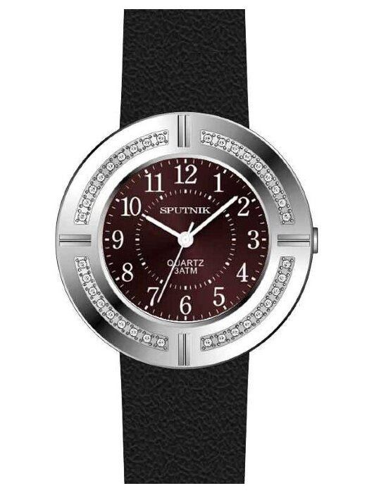 Наручные часы Спутник Л-301030-1 (корич.) кам.,черный рем