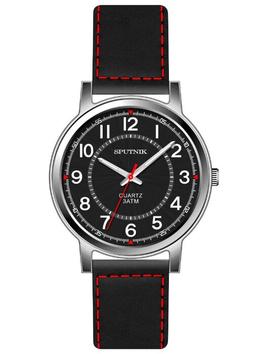 Наручные часы Спутник М-858400 Н-1 (черн.,бел.оф.)кож.рем