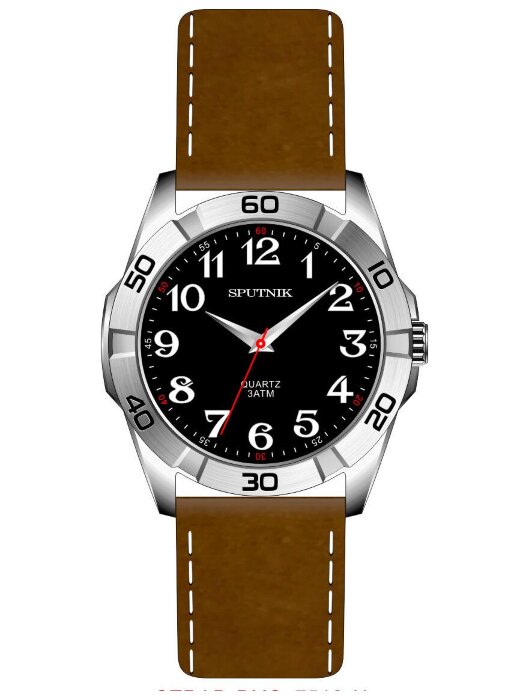 Наручные часы Спутник М-858410 Н-1 (черн.,бел.оф)кож.рем