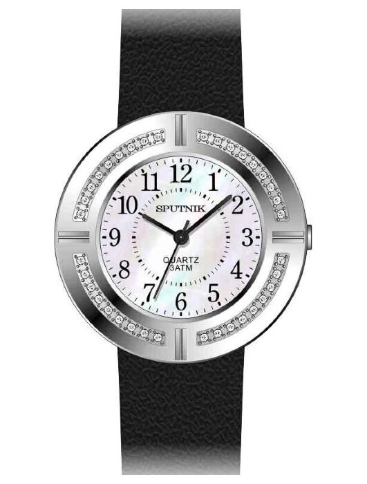 Наручные часы Спутник Л-301030-1 (перл.) кам.,черный рем