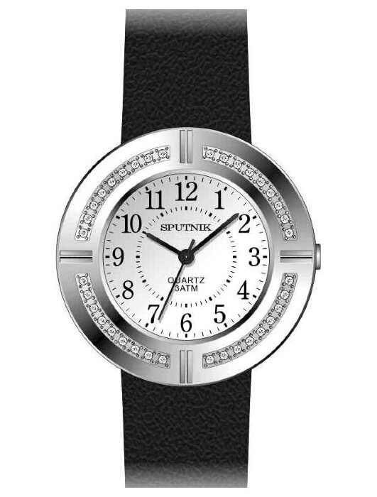 Наручные часы Спутник Л-301030-1 (сталь) кам.,черный рем
