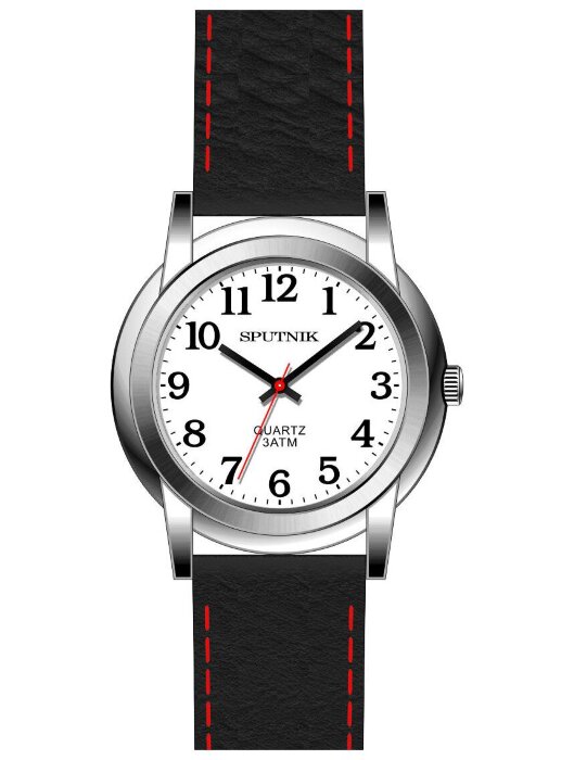 Наручные часы Спутник М-858470 Н-1 (бел.,черн.) кож.рем
