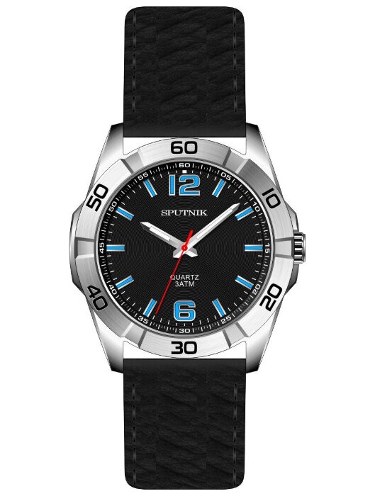 Наручные часы Спутник М-858411 Н-1 (черн.,син.оф)кож.рем