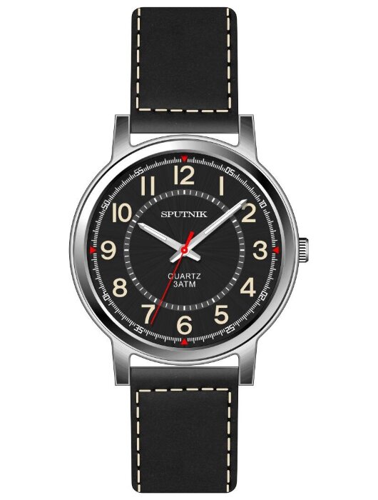 Наручные часы Спутник М-858400 Н-1 (черн.,беж.оф)кож.рем