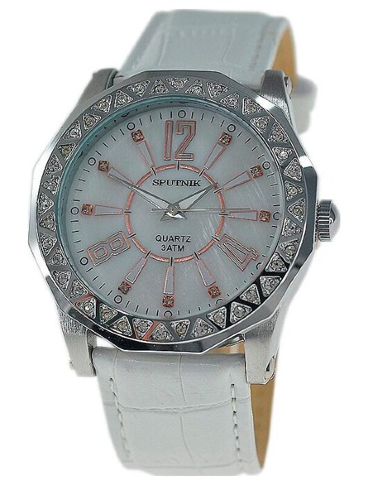 Наручные часы Спутник Л-300781-1 (перл.) кам.,белый рем