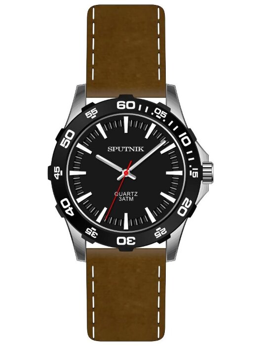 Наручные часы Спутник М-858431 Н-1.3 (черн.,бел.оф.) кож.рем