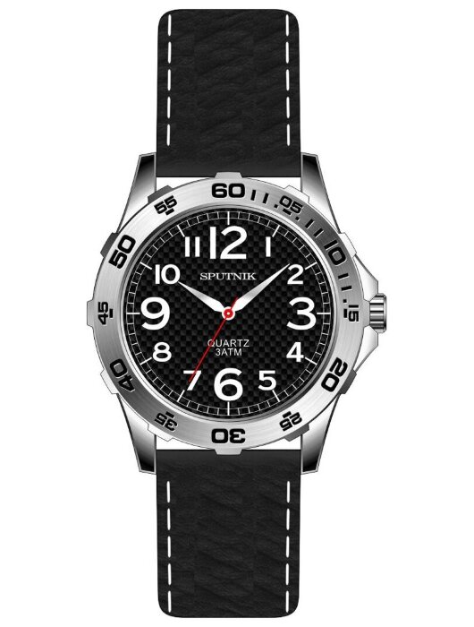 Наручные часы Спутник М-858430 Н-1 (черн.,бел.оф)кож.рем
