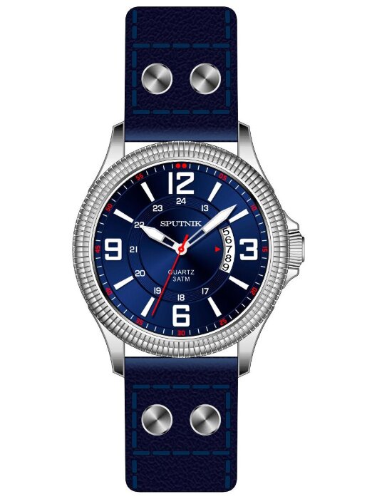 Наручные часы Спутник М-401001 Н -1 (синий)  календ.кож.рем