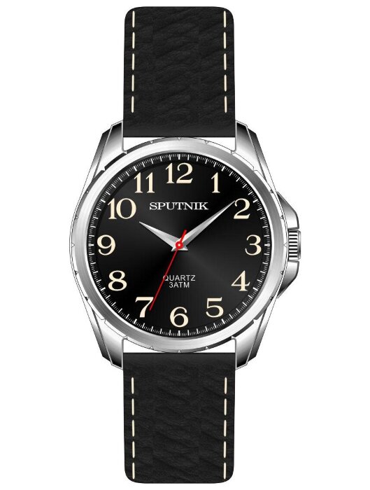 Наручные часы Спутник М-858420 Н-1 (черн.,жел.оф)кож.рем