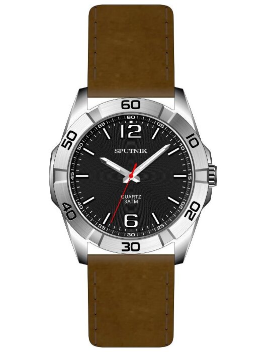 Наручные часы Спутник М-858411 Н-1 (черн.,бел.оф)кож.рем
