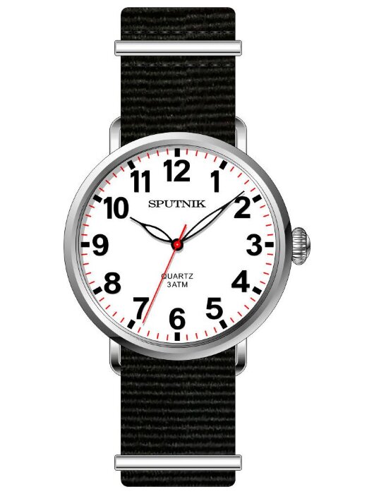 Наручные часы Спутник М-858530 Н-1 (бел.,черн.оф.) текст.рем