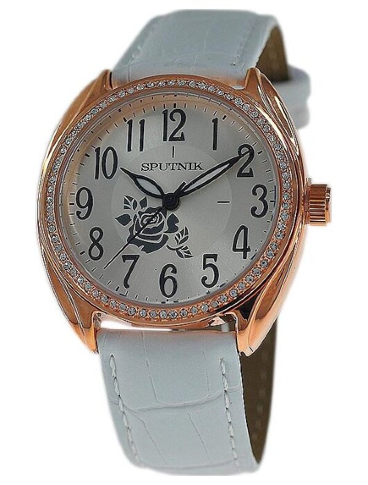 Наручные часы Спутник Л-300931-8 (сталь) кам.,белый рем