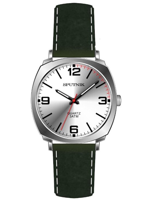 Наручные часы Спутник М-858451 Н-1 (сталь,черн.оф)кож.рем