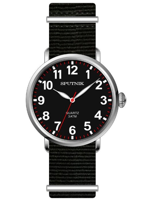 Наручные часы Спутник М-858530 Н-1 (черн.,бел.ф.) текст.рем