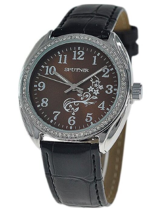 Наручные часы Спутник Л-300930-B-1 (корич.) кам.,черн. рем