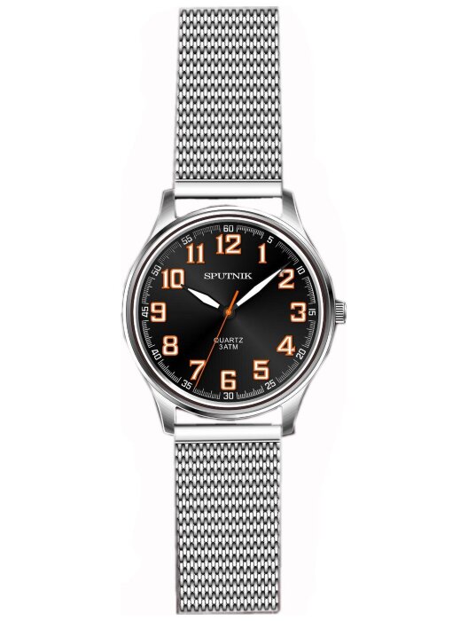 Наручные часы Спутник М-858301 Н-1 (черн.,оранж.оф.) браслет