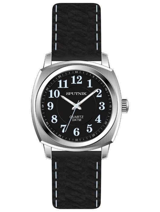 Наручные часы Спутник М-858440 Н-1 (черн.,син.оф)кож.рем