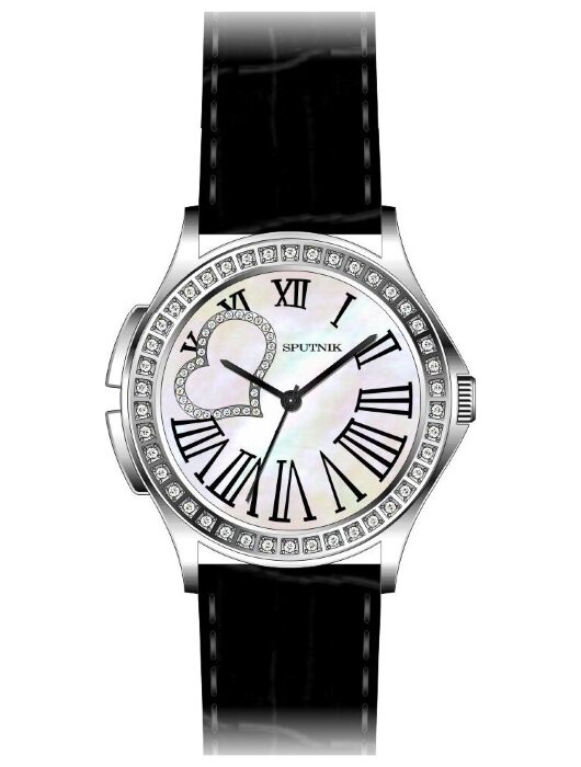 Наручные часы Спутник Л-300361-1 (перл.) кам. ,черный рем