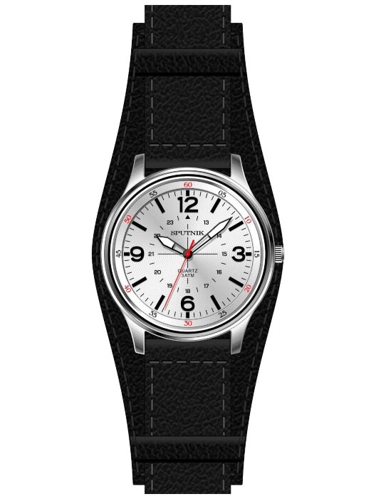 Наручные часы Спутник М-858300 Н -1 (сталь,черн.оф.)кож.рем