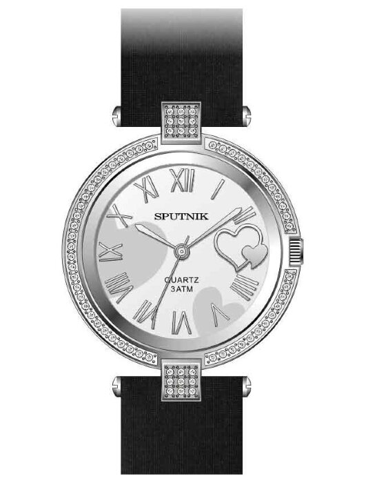 Наручные часы Спутник Л-300371-1 (сталь) кам.,черный рем