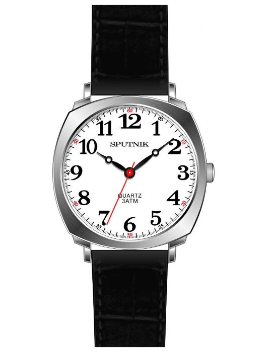 Наручные часы Спутник М-858450 Н-1 (бел.,черн.оф)кож.рем