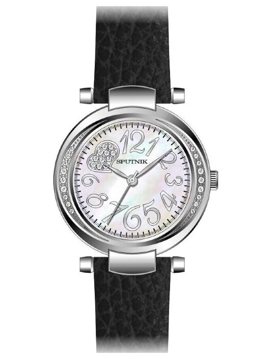 Наручные часы Спутник Л-300390-1 (перл.) кам.,черный рем